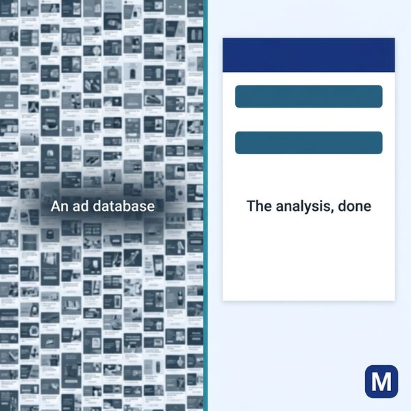 Generated Meta ad contrasting an ad database with a finished analysis